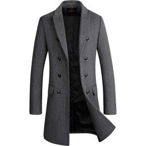Men's Grey Premium Wool Blend Double Breasted Imported Long Pea Coat